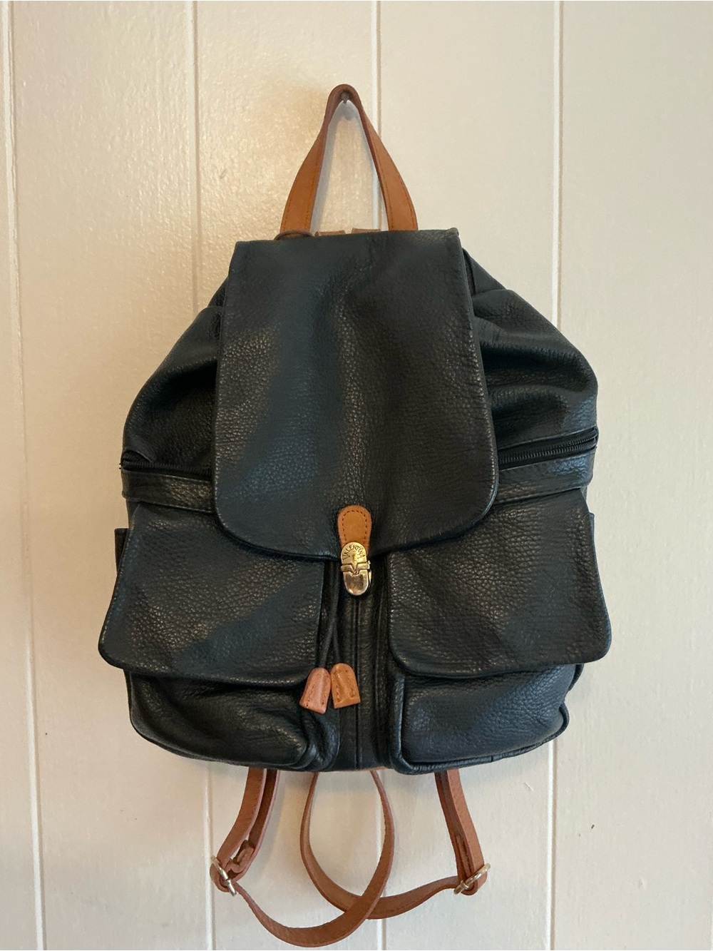 A Rare Vintage Black Leather Valentina Made In Italy Backpack Bag